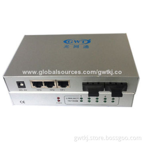 100M single fiber media converter with 3TX+2FX